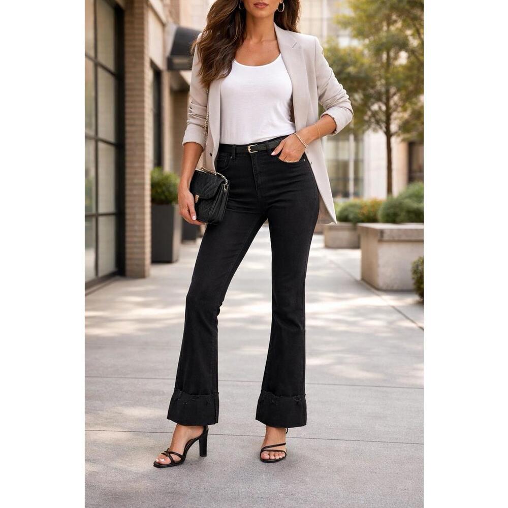 Women with Control Aya Jeans Size 8 Petite Black Bootcut Distressed Cuff NWT A12
